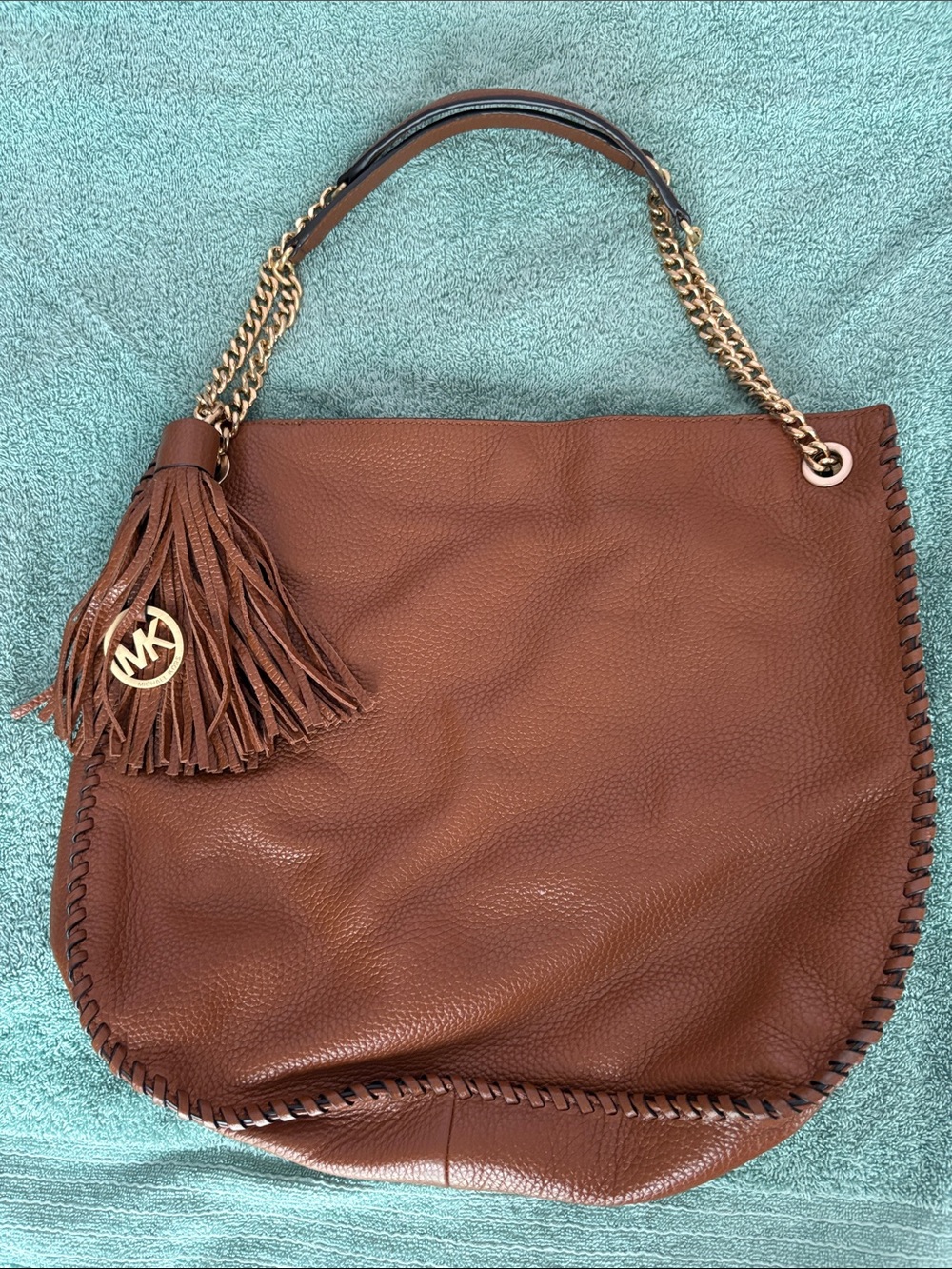 NWOT Michael Kors Chestnut Brown Pebble Leather Tassel Hobo Shoulder Bag